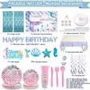 299 Pcs Mermaid Birthday Decorations, Mermaid Party Decorations Kit - Disposable Dinnerware Set with 25 Guests, Backdrop, Balloon, Banner, Tablecloth, Knives, Forks, Spoons, CakeTopper