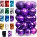 Lulu Home Halloween Hanging Ornaments, 34 Ct 1.57" Pre-Strung Plastic Balls, Shatterproof Barrel Packed Balls for Holiday Party Wreath Tabletop Tree Decorations, Dark Purple