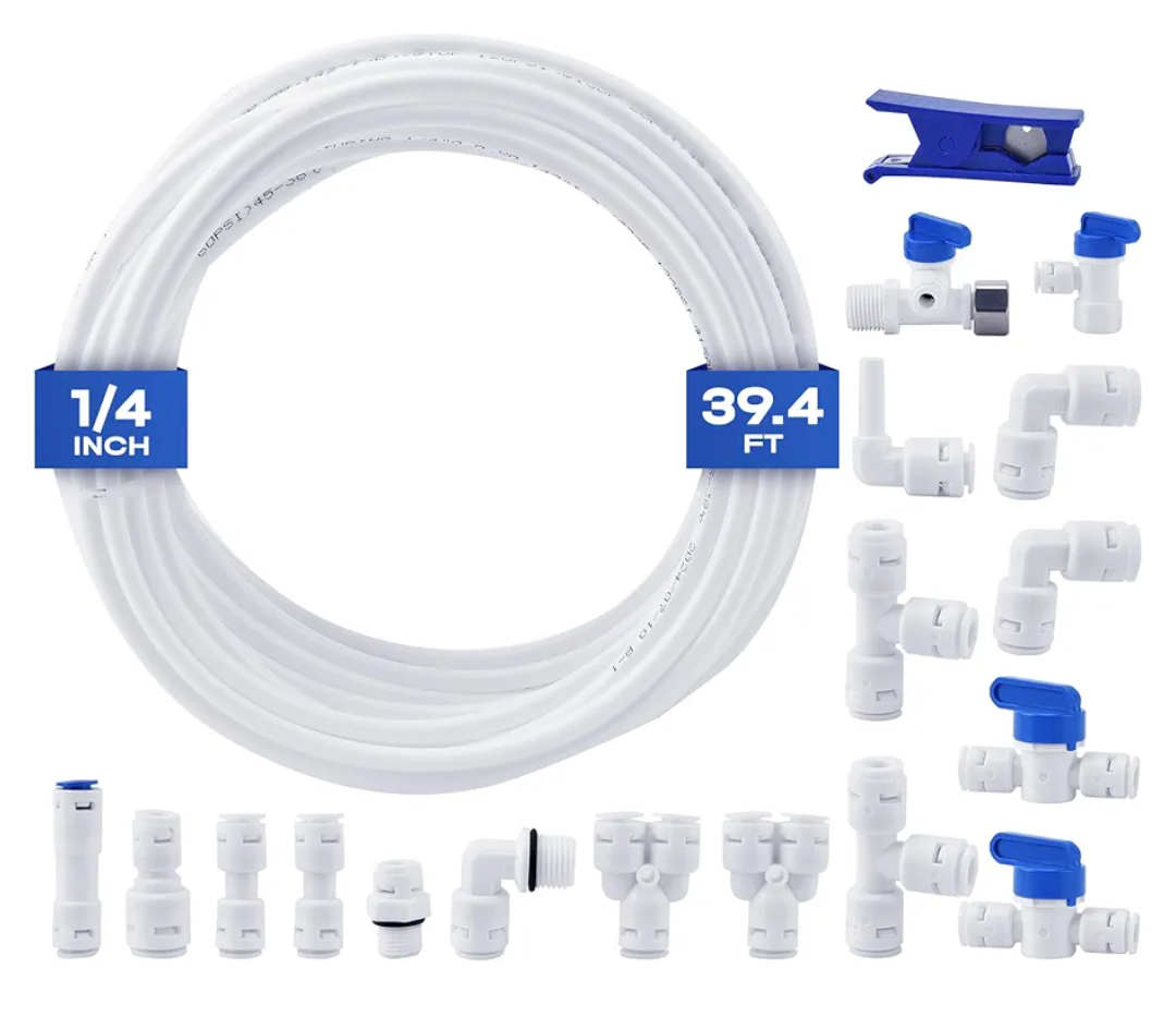 1/4 Water Line, cnaodun with 1/4" OD 39.4ft Water Tubing Reverse Osmosis Quick Connect Fittings Push To Connect Water Tube Fittings for RO Water Filter