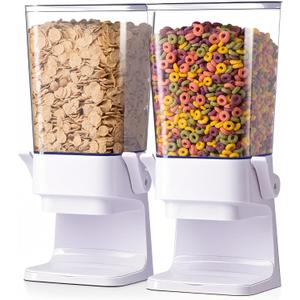 Cereal Dispenser Countertop 2Pc, Cereal Containers Storage, 5L Organization and Storage Containers for Kitchen, Dry Food Dispenser for Rice, Grains, Nuts, Snack, Oatmeal, Pet food, White