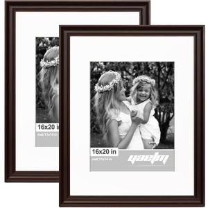 Yaetm 16x20 Picture Frames Dark Brown, Matted for 11x14 Photos, 2 Pack