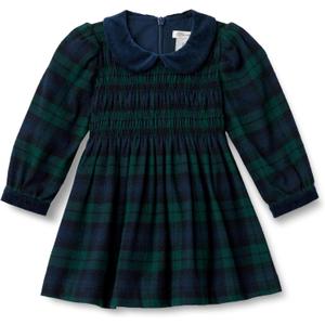 Amazon Essentials x Sofia Grainge Toddlers and Baby Girls' Long Sleeve Flannel Dress (3T, Dark Emerald Green Deep Blue Plaid)