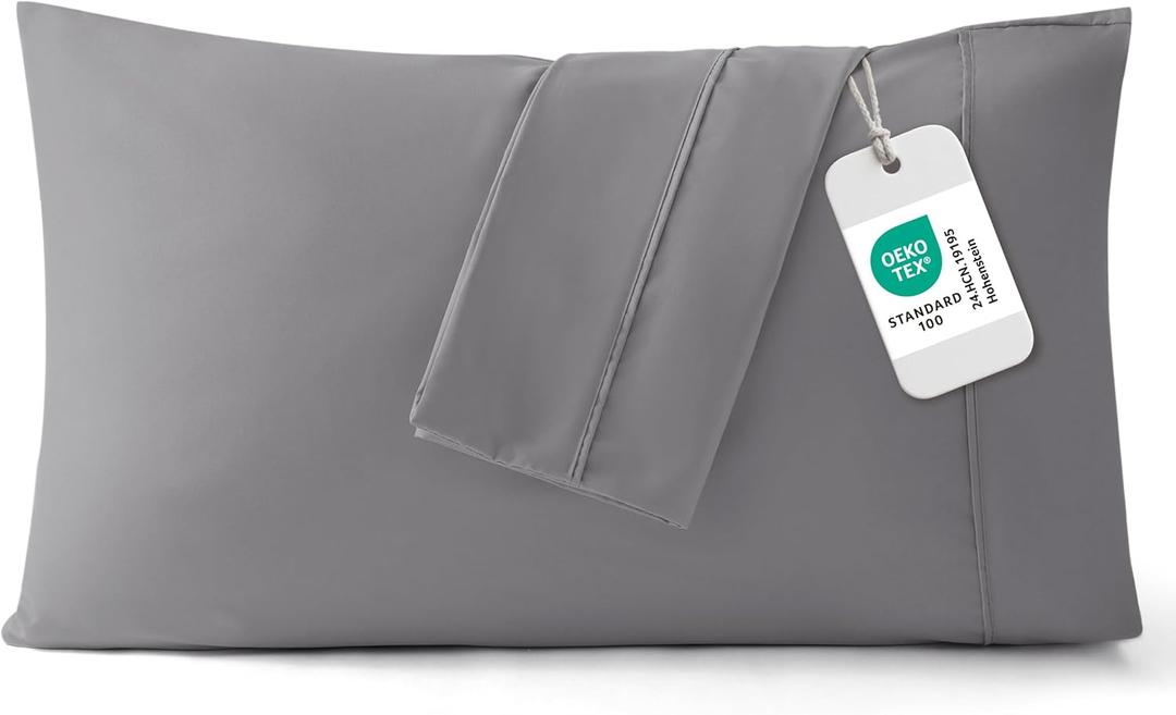 Bedsure King Size Pillow Cases Set of 2 - Silver Grey Brushed Microfiber Pillowcases 2 Pack, Super Soft Pillow Case Cover with Envelope Closure for Kids, Wrinkle, Fade Resistant, 20x36 Inches