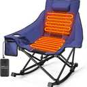 Slendor Oversized Heated Camping Chair with 2000mAh Battery, Padded & Pillow Heated Rocking Chair, 3 Adjustable Heat Settings Camping Rocker Chair for Easy Setup and Foldable Storage (Blue)
