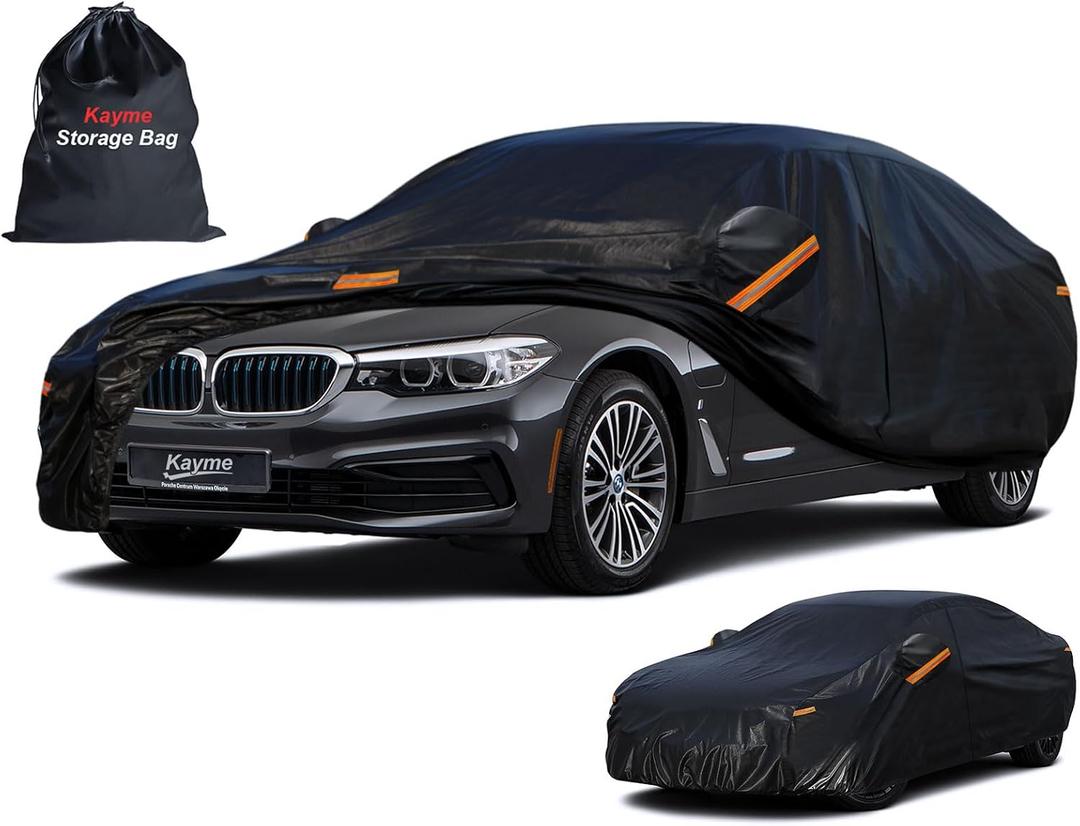 Kayme 7 Layers Heavy Duty Car Cover Waterproof All Weather, Full Exterior Cover Outdoor Snow Sun Uv Protection with Zipper for Automobiles, Universal Fit for Sedan (194-208 inch)