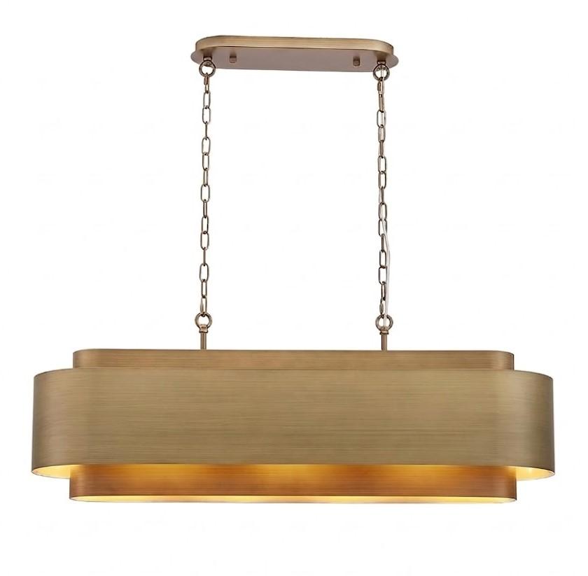 40" Modern Farmhouse Linear Chandelier, Dining Room Light Fixture Over Table Kitchen Island Lighting Metal Rustic Industrial Pendant Light Brushed Brass