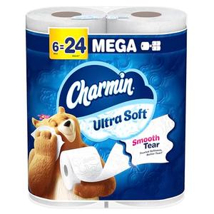 Charmin Ultra Soft Toilet Paper 6 Mega Rolls = 24 Regular Rolls, Pack Of 2 