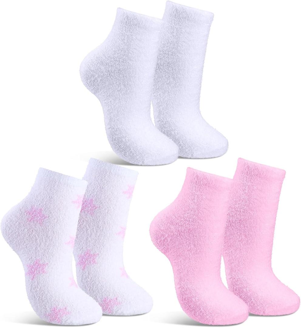 Tarpop 3 Pairs Aloe Socks Women Valentines Day Moisturizing Spa Socks for Dry Cracked Heel Feet Infused Gel Sleeping Fuzzy Lotion Gift for Women Men Softening Dry Feet(Pink, White)