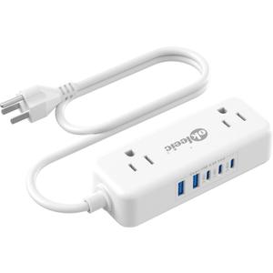 Short Extension Cord 2 Foot - Appliance Surge Protector Small Power Strip, 14 Gauge Heavy Duty Extension Cord with 4 Outlets 5 USB, High Wattage for Microwave, Workbench, Kitchen, Garage Must Have, White