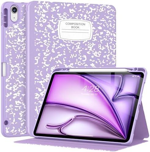 Supveco Case for iPad Air 11 Inch 2024, iPad Air 5th/ 4th Generation 10.9 Inch 2022/ 2020 with Pencil Holder-[Auto Wake/ Sleep], Premium Folio Stand Soft TPU Back Cover for iPad Air 5/ 4 Gen-Lilac