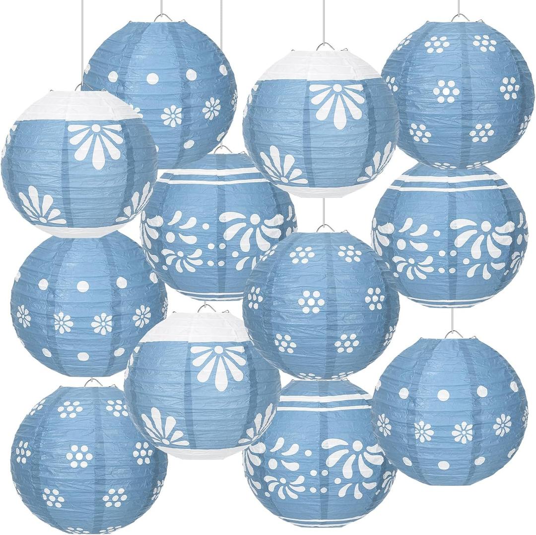 Baquler 12 Pcs Cielito Lindo Hanging Lanterns Party Decorations, 8 Inch Round Paper Lanterns Ceiling Decor for Classroom Wedding Natural Baby Shower Birthday Party Supplies