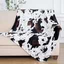 Cozy Cow Print Blanket, Super Soft Throw Blankets for Couch Bed and Travel, Plush Fuzzy Blanket for Women Girl Gifts, Non-Shedding Fleece, Western Decor, 50"x60" Black