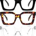 REAVEE 3 Pack Oprah Style Oversized Reading Glasses for Women Men, Blue Light Blocking Computer Thick Frame stylish Square Readers with Spring Hinge((Black/ Tortoise/ Clear, 1.75)