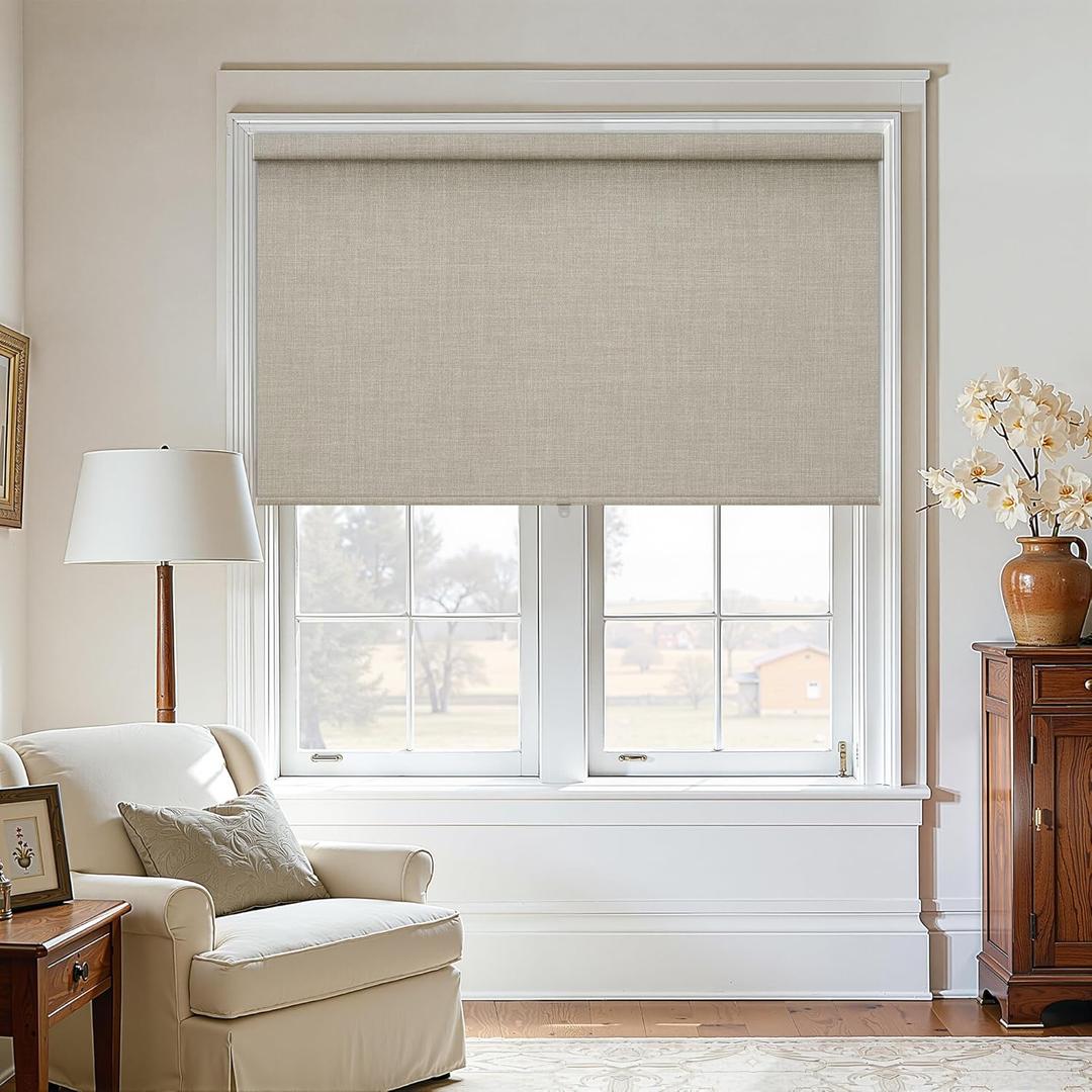 Oatmeal 100% Blackout Roller Shades for Window Room Darkening Thermal Insulated UV Protection Cordless Free-Stop Window Blinds for Bedroom Home Office Door Protect Privacy 52" W x 72" H