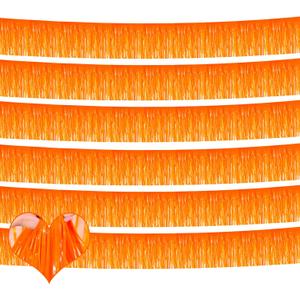 6 Pack 10 Feet Foil Fringe Garland Metallic Tinsel Banner Wall Hanging Curtain Streamers Backdrop for Parade Floats Bachelorette Wedding Birthday Party Thanksgiving Christmas Decorations(Orange)