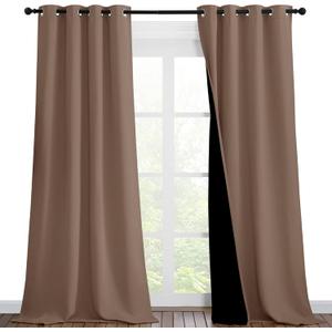 NICETOWN Room Warming Complete Blackout Shades for Large Window Door, 100% Blackout Window Curtain Panels with Black Lined, 46 inches Width Each Panel, 90 inches Length, Cappuccino, Double Pieces