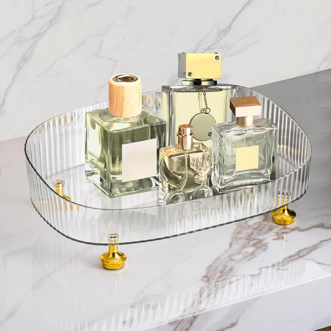 Perfume Organizer, Bathroom Vanity Tray, Makeup Trays for Dresser Top, Countertop Decorative Plastic Decor Tray, Perfume Organizer for Women, organizador de perfumes (Clear)