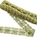Uxcell 11 Yards Sequins Trim Ribbon 2.4 Inch Lace Gold Edge Sequins Gimp Braid Trim Paillette Fabric Flat Trims Strips for Crafts Sewing Clothes Home Party Decoration, Army Green