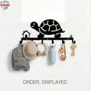 Turtle Wall Hook & Key Holder, Black, 13.2 Inch | 6 Hooks, Wall Mount, Kids Key Organizer, Metal, Entryway Key Rack