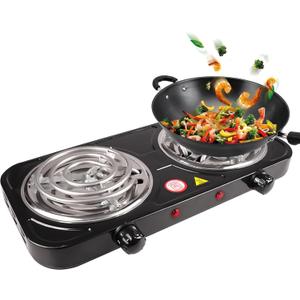 Electric Countertop Burner, Double Burner, 2000W Induction Cooktop, Portable Electric Hot Plate, 5 Level Adjustable Temperature Control Cooking Ranges for Home Dorm Camping Cooking