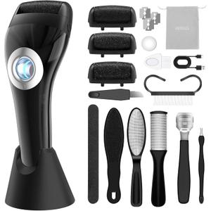 Upgraded Rechargeable Foot Callus Remover, Professional Electric Foot File, 10 in 1 Pedicure Tools Foot Care Kit Pedi Feet Care for Dead, Hard Cracked Dry Skin Ideal Gift (Black)