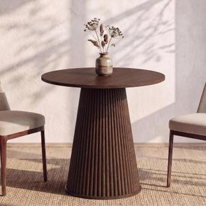 Small Round Table for 2-4, 31.5" Fluted Dinner Table with Pedestal Base, Space-Saving Circle Table for Apartment, Restaurant, Kitchen