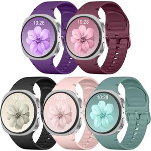 5 Pack Silicone Bands Compatible with Samsung Galaxy Watch 8 40mm 44mm/Galaxy Watch 8 Classic 46mm (2025), No Gap Soft Silicone Sport Waterproof Replacement Strap Women Men
