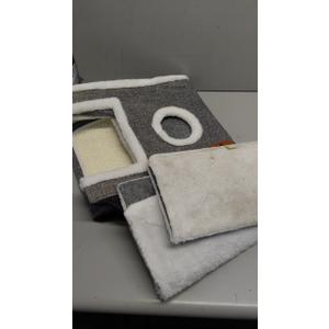 Cat Beds for Indoor Cats, Large Cat Cave Bed with Scratch Pad and Fluffy Ball, Foldable Cat Hideaway, Cat House with Reversible Cushion for Multi Small Pet Up to 30LBS, Grey (Single)