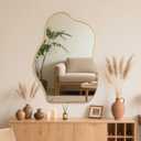 BOMINICA Irregular Wall Mirror Asymmetrical Mirror, Decorative Wall Mirror Golden Wood Framed, Wall Mounted Mirror for Bathroom Living Room Entryway Bedroom Hallway (Gold, 24" x 36")