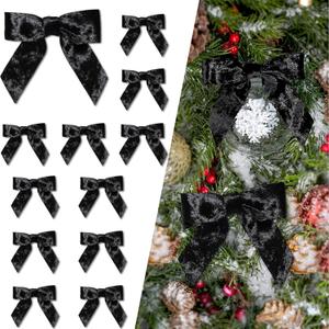 LaRibbons 12 Pack Black Velvet Christmas Bows for Gift Wrapping, 4" x 3.74" Decorative Velvet Gift Bows with Twist Tie for Presents, Tree, Wreath & Holiday Decorations