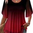 onlypuff Womens Double Layered Tunic Tops Half Sleeve Floral Double Layered Sheer Flowy Blouse Round/V Neck Casual Shirts (L)