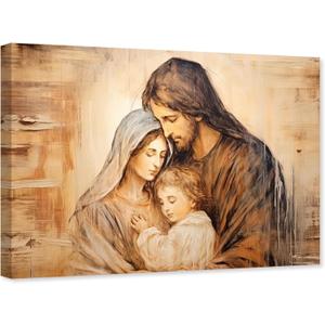 ARTZGX Holy Family Picture Virgin Mary and Jesus Canvas Wall Art Catholic Religious Christian Painting for Churches Decor Frame(Holy Family - B 16.00" x 24.00")