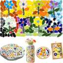 LOTOFUN Mosaic Tiles for Stepping Stones: 610g Vibrant Mosaic Tiles for Crafts Bulk with Petals Centers Leaves Stem Decorative Ceramic Flowers Mosaic Supplies for DIY Garden Decor- Crafts for Adults