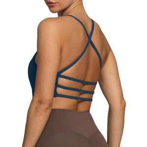 Aoxjox Women's Workout Sports Bras Fitness Backless Padded Amor Low Impact Bra Yoga Crop Tank Top (Small, Blueberry)