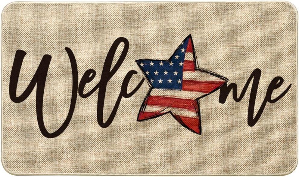 Artoid Mode Elegant American Flag Stars Memorial Day Welcome Doormat, 4th of July Patriotic Liberty Low-Profile Yard Floor Switch Mat for Indoor Outdoor 17 x 29 Inch Artoid Mode Elegant American Flag Stars Memorial Day Welcome Doormat, 4th of July Patriotic Liberty Low-Profile Yard Floor Switch Mat for Indoor Outdoor 17 x 29 Inch