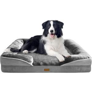 Spotted Play Orthopedic Dog Bed with Sides  Dog Sofa Beds for Large Dogs, Supportive Foam Pet Couch Bed with Washable Removable Cover, Waterproof Lining and NonSlip Bottom, Grey  LPlus