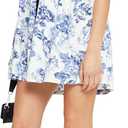 3 x Women's Floral Bow V Neck Babydoll Mini Dress Flower Print Puffy Sleeve Boho Short Casual Loose Flowy Dresses (Blue, S)