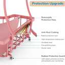 Pink 2 Tier Large Fruit Basket for Kitchen Counter with 2 Banana Hangers, Metal Fruit Bowl for Onion Vegetable Bread Snack, Countertop Organizer 14.5" W x 9.5" D