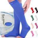 Doc Miller Open Toe Compression Socks for Women & Men 1520 mmHg, Knee High Calf Support Sleeves, Graduated Stockings for Swelling Recovery, Circulation, 1 Pair (XX-Large Tall, Blue)