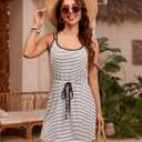 Blooming Jelly Womens Hollow Out Swimsuit Cover Up Criss Cross Back Swim Coverup Spaghetti Strap Boho Summer Dress 2025 (White, S)