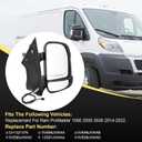 Door Mirror Right Passenger Side Replacement For Ram ProMaster 1500 2500 3500 2014-2022, Replace CH1321376 5VE98JXWAA, Black 8PINS