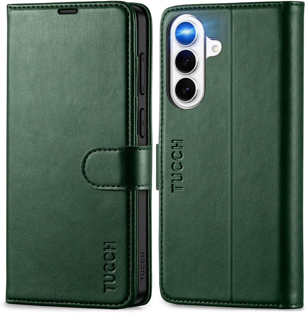 TUCCH Wallet Case for Galaxy S26+ Plus 5G, PU Leather Stand [RFID Blocking] 4 Card Slot Protective Magnetic Folio Flip Cover with TPU Shockproof Interior Case Compatible with Galaxy S26+, Evergreen