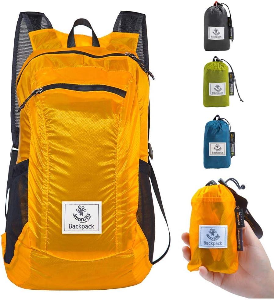 4Monster Hiking Daypack,Water Resistant Lightweight Packable Backpack for Travel Camping Outdoor (16L, A-orange)
