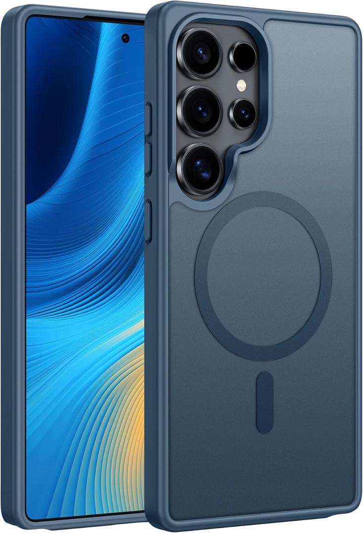 FNTCASE for Samsung Galaxy S25-Ultra Case: Magnetic Translucent Matte Shockproof Slim Cell Phone Cover - Military Grade Drop Proof Hard Back Anti-Fingerprint Protective Phonecase (6.9 inch/Blue)