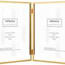 Gold 5x7'' Double Floating Frame For Photo Sizes 3.5 x5'', 4x6'',5x7''Gold Plated Metal double Photo Frames For Counter Shelf Display,Gift Choice for Wedding,Thanksgiving,Home or Office Decor.
