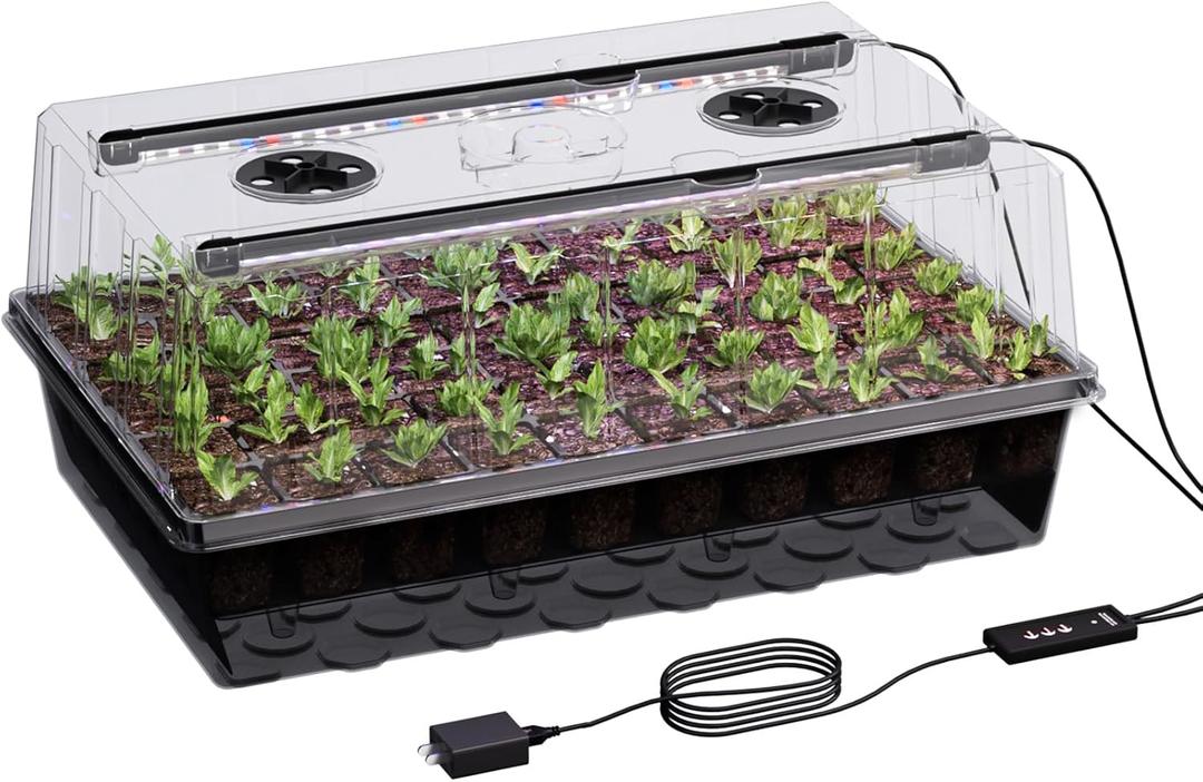 Patigrow 60-Cell Self-Watering Seed Starter Tray with Grow Light, Seed Starter Kit with 4.07 Humidity Dome, Indoor Seedling Starter Tray, Seed Starting Trays for Plant Germination, Seeds Growing