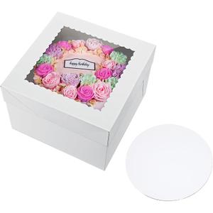 Goxeon 5 Pack Bakery Cake Box with Cake Boards, 8''x8''x8'' White Cake Boxes Large Baking Boxes Square Cardboard Cake Box with Window, for Cakes, Pastries, Cookies, Pie, Treats