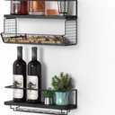 Wall Mounted Wine Rack Set of 2 - Wine Shelf with Mesh Basket and Glass Holder, Ideal for Home Decor & Kitchen Storage, Stylish Wine Bottle Holder and Wall Shelves, Black