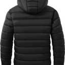 2 x ASPO Men's Packable Puffer Jackets Winter Lightweight Detachable Hood Water-Resistant Down Coats Warm Insulated Hiking Travel (Medium, Black)