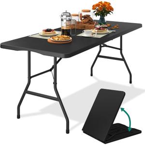 YITAHOME Folding Tables Heavy Duty Folding Table 6ft with Carrying Handle Plastic Fold up Table for Outdoor Camping Picnic Parties/Indoor Events All in Black